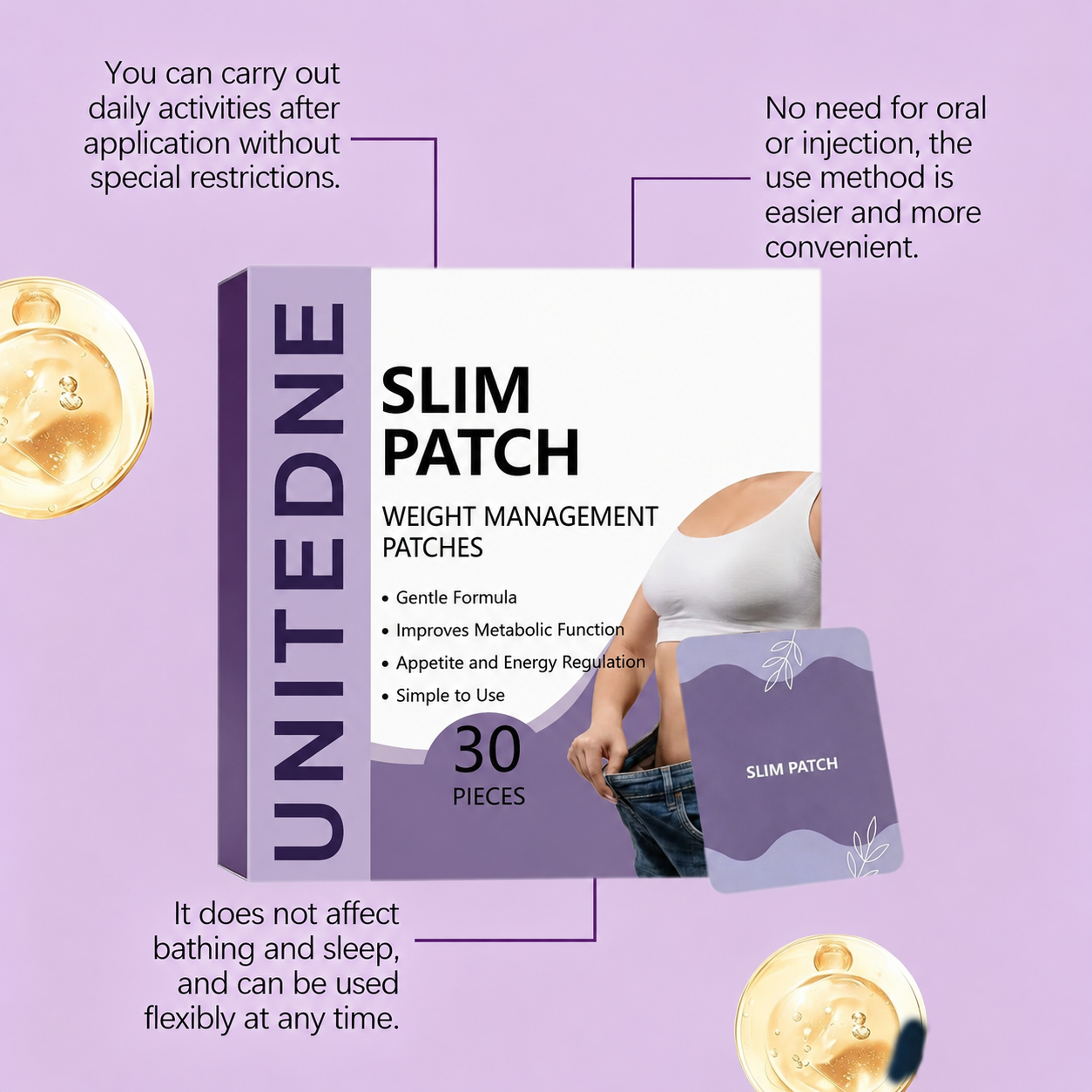 Unitedne Natural Body Patches, All Skin Types, 30-Day Supply
