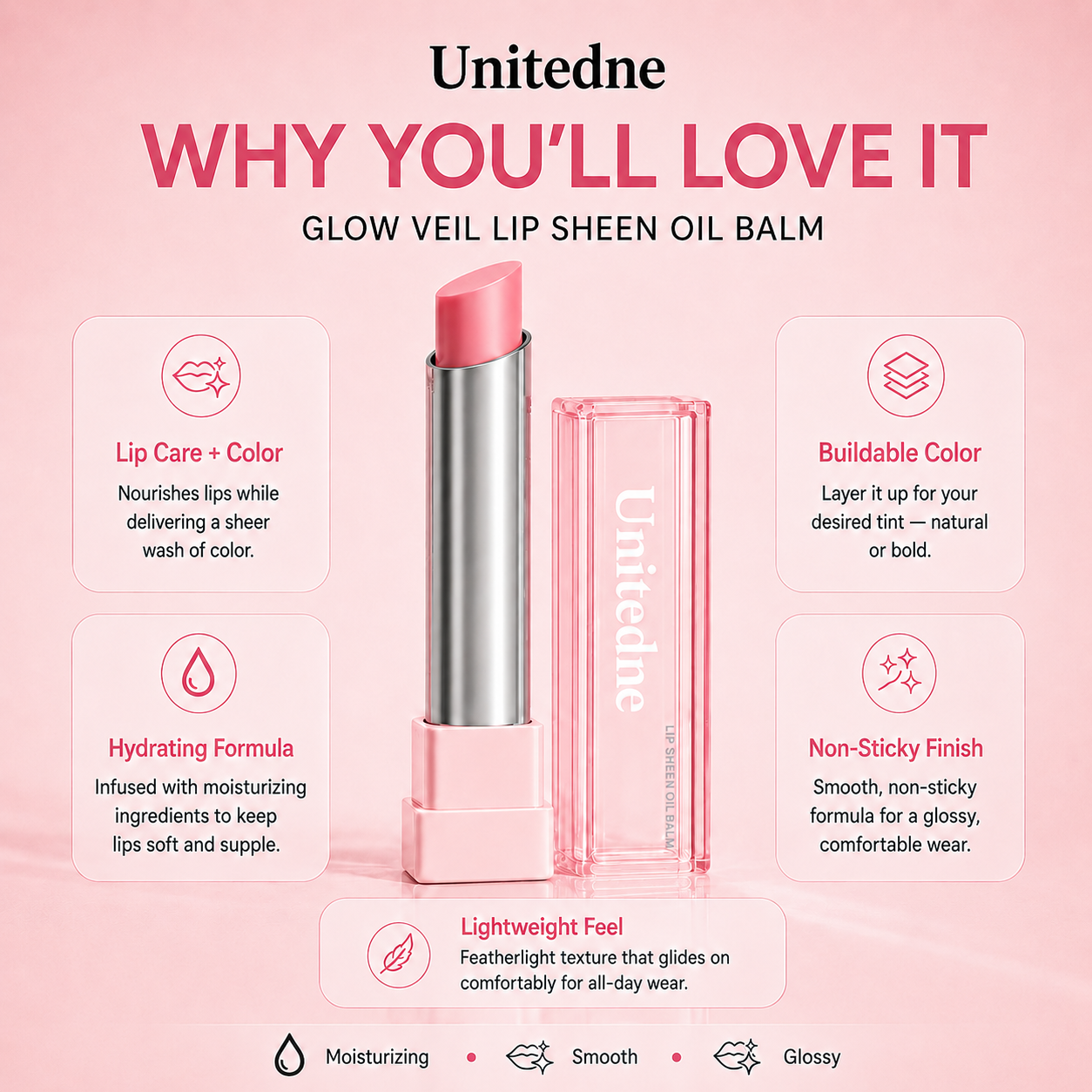 🔥Last Day Buy 1 Get 1 Free|Unitedne GLOW VEIL LIP SHEEN OIL BALM