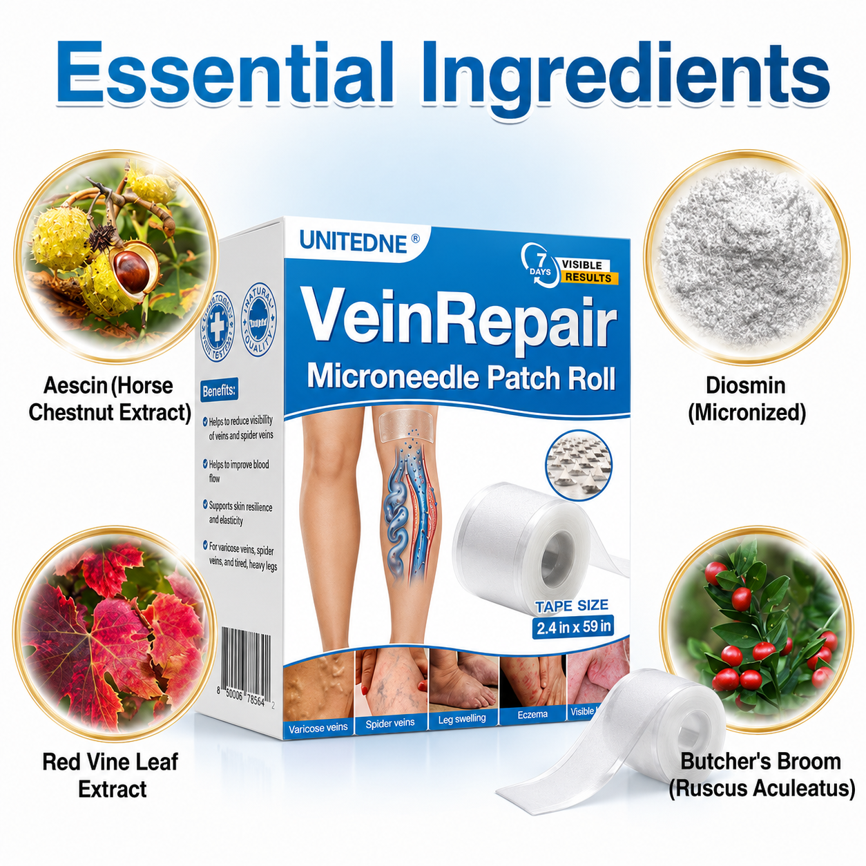 🇨🇦🏆✅️🏃Unitedne® VeinRepair Microneedle Patch Roll⚡Instant Relief, Long-Term Results
